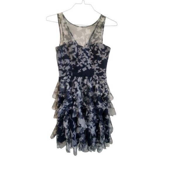 TEEZE ME Dress Women 7 Navy Sleeveless Formal Layered Ruffle Mesh Midi Party - Picture 8 of 8